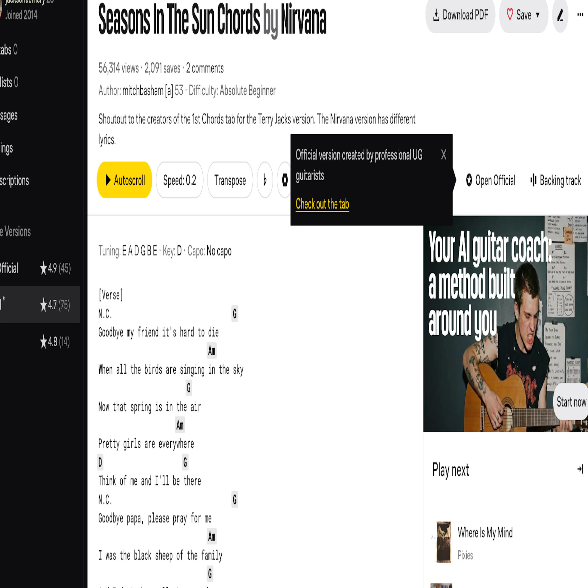 seasons in the sun nirvana cover