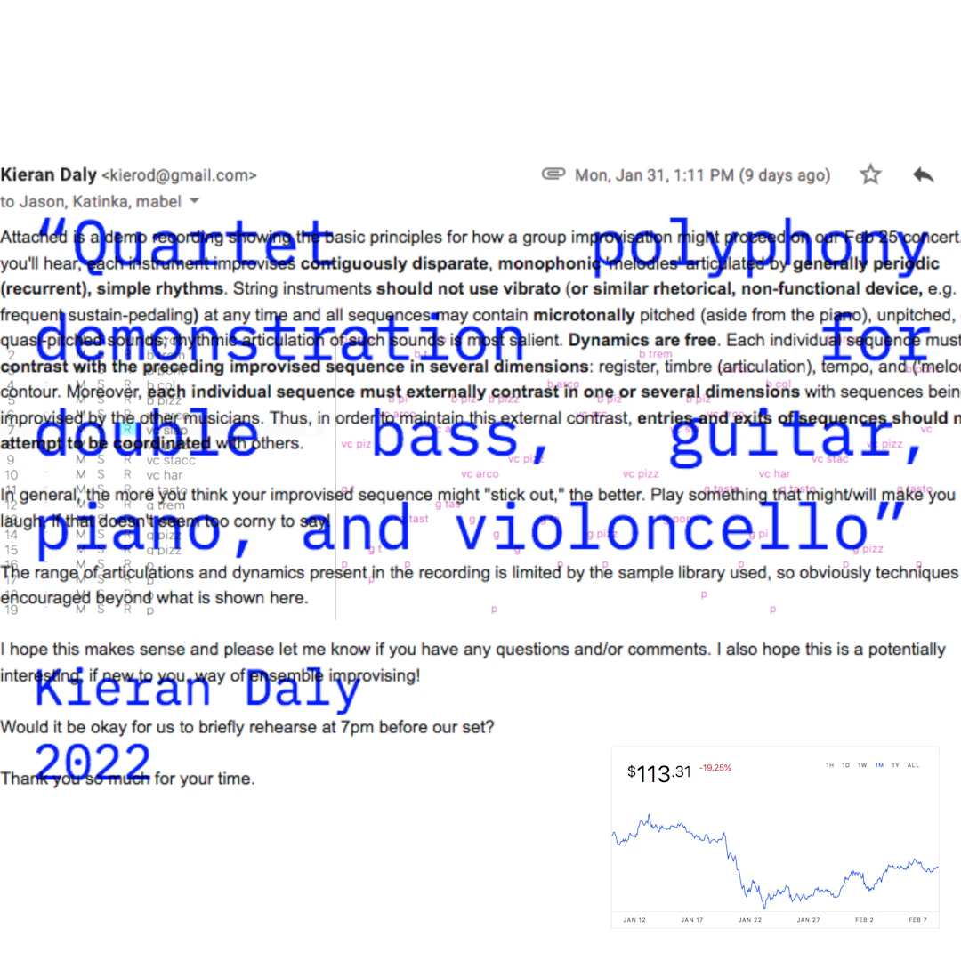 Kieran Daly - Quartet polyphony demonstration for double bass, guitar, piano, and violoncello